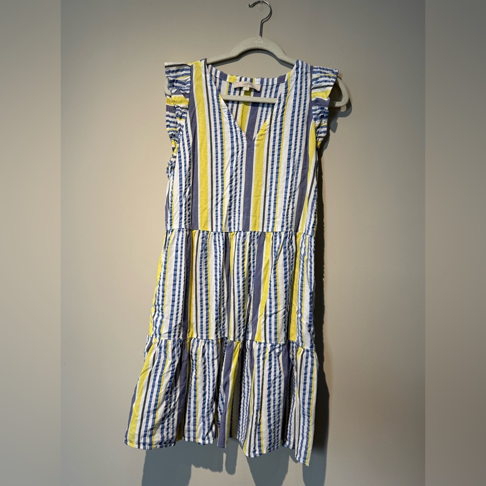 Loft Blue, White, Yellow Seersucker Dress M